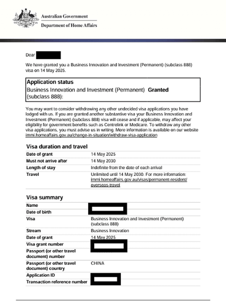 Business Innovation and Investment Permanent Visa 888 visa